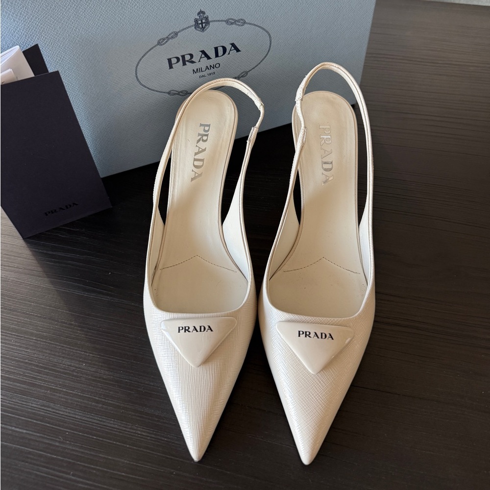 Prada Saffiano Patent Leather Slingback Heels
